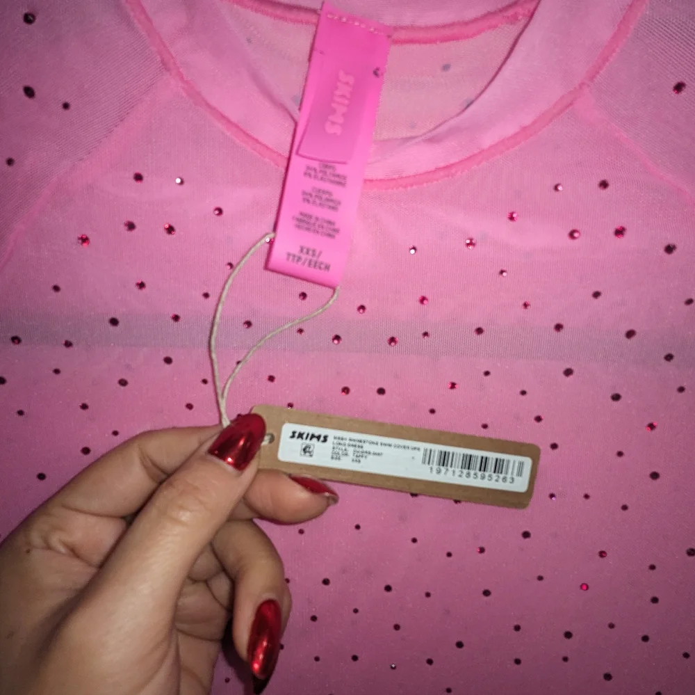 NWT SKIMS MESH RHINESTONE COVER UP LONG DRESS IN TAFFY